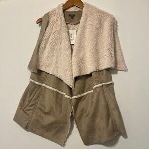 NWT Quinn Faux Fur Tan Casual Country Western Jacket Vest Sz L